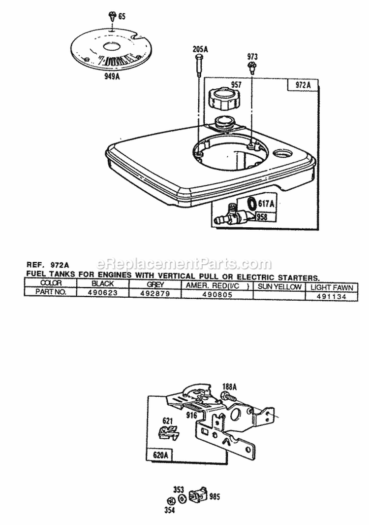 Fuel Tank Assy Control Brkt Diagram and Parts List for 110782-0051-01  Briggs and Stratton Engine